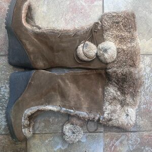 Women's Angora Fur Lined Boots - Brown